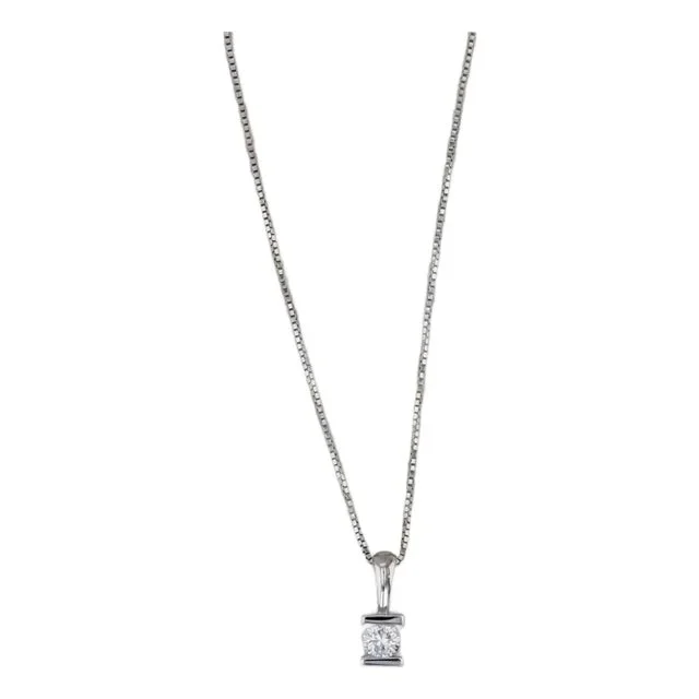 0.25ct Diamond Solitaire Pendant Necklace 14k White Gold 19″ Box Chain