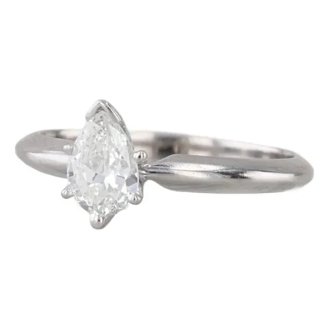 0.50ct Pear Diamond Solitaire Engagement Ring 14k White Gold Size 6 Gia