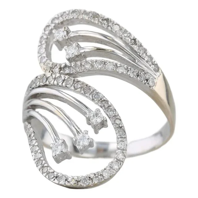 0.52ctw Diamond Shooting Stars Bypass Ring 18k White Gold Size 10 Cocktail
