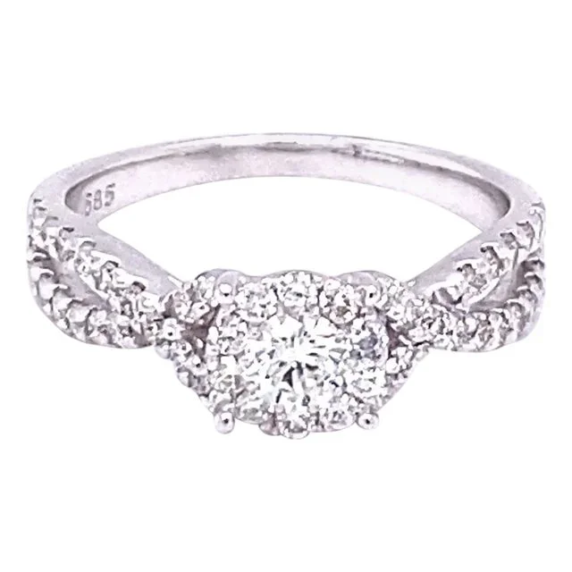 0.72 Carat Round Cut Diamond Bridal Cluster 14k White Gold Ring, Size 6.5