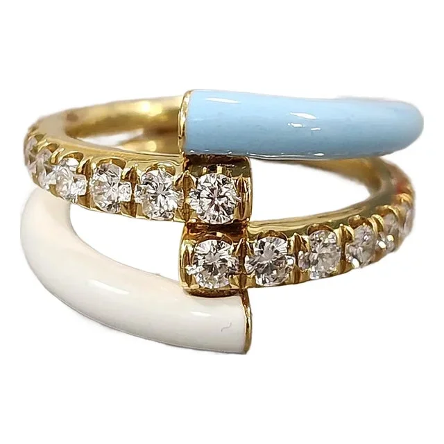1.06 Ct Melissa Kaye Diamond & Enamel Ring Size 6.5
