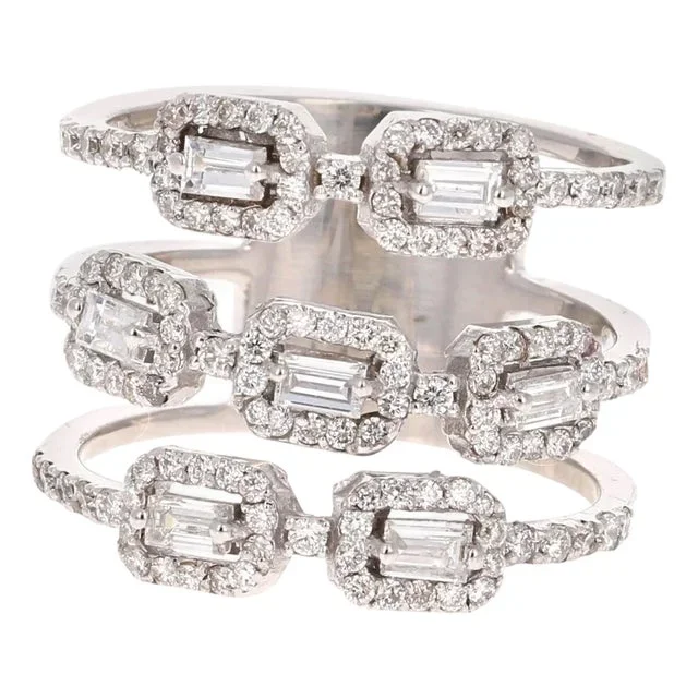 1.08 Carat Baguette Round Cut Diamond 18 Karat White Gold Cocktail Ring, Size 7