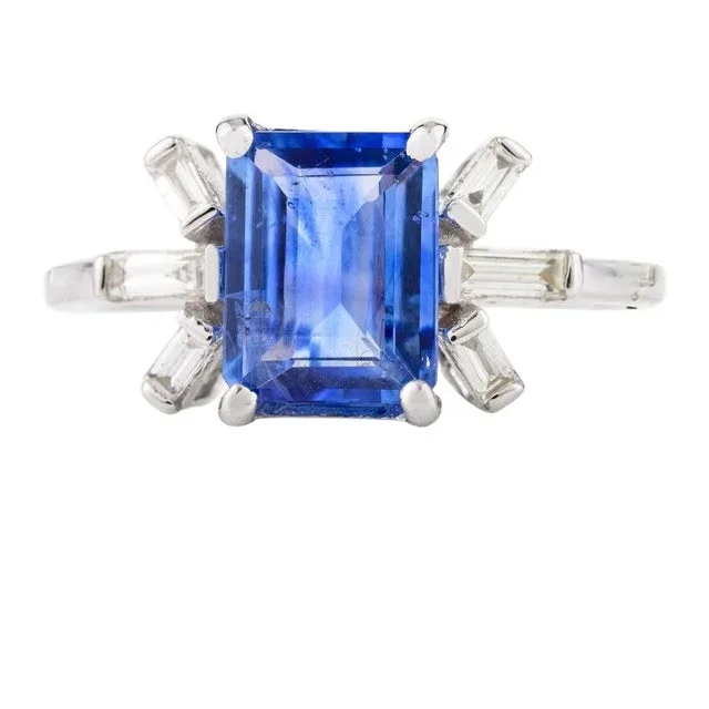 1.5 Ctw Emerald Cut Blue Sapphire Diamonds Wedding Ring Size 6.5