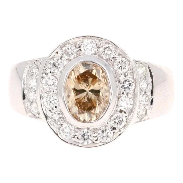 1.52 Carat Fancy Natural Champagne Diamond 14 Karat White Gold Ring, Size 7