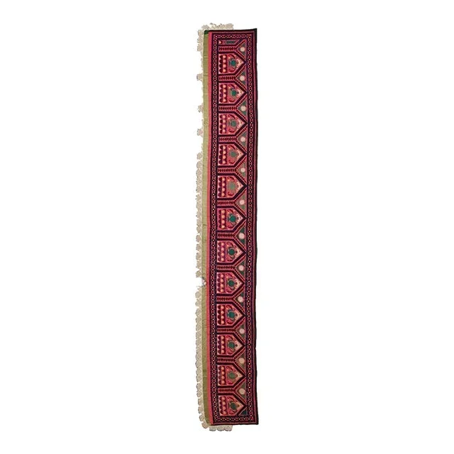 1.7×12.2 Ft Vintage Asian Suzani Textile, Embroidered Silk & Cotton Wall Hanging