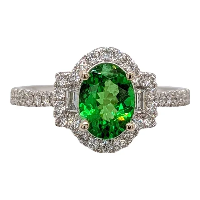 1 Carat Tsavorite Garnet Ring W Natural Diamonds in Solid 14k Gold | Ov 8x6mm, Size 6.75