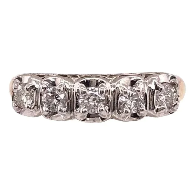 10 Karat Two-Tone Yellow and White Gold Crescent Ring With Five Diamonds