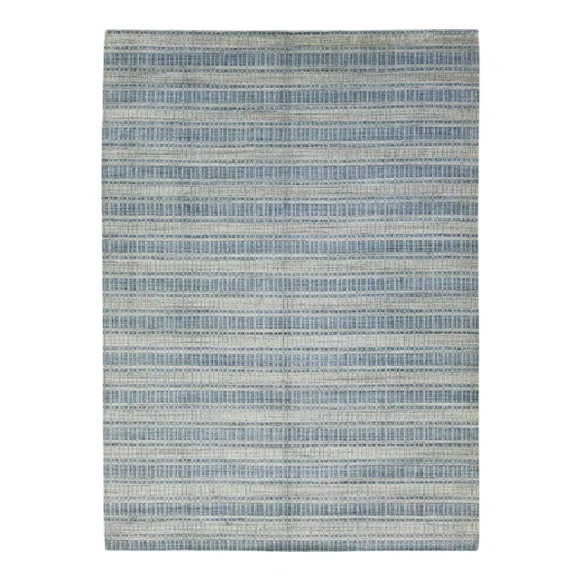 10 X 14 Modern Hand Loom Wool Rug in Gray and Blue With Geometric Design