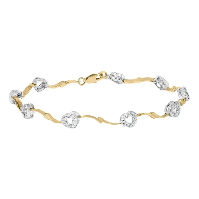 10k Two-Tone Gold 1/3 Cttw Diamond Pave Set Heart S-Link 7.25″ Bracelet (I-J Color, I2-I3 Clarity)