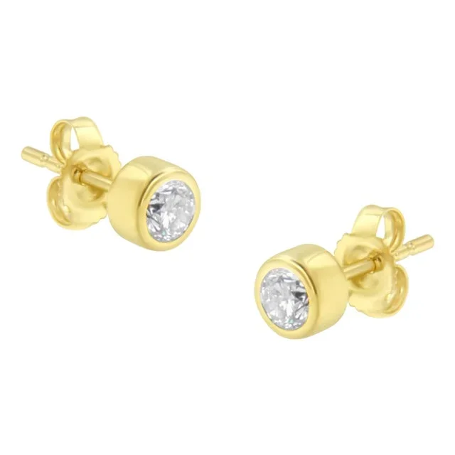 10K Yellow Gold 0.30 Cttw Round Brilliant-Cut Near Colorless Diamond Bezel-Set Stud Earrings (H-I Color, I1-I2 Clarity) – 2 Pieces