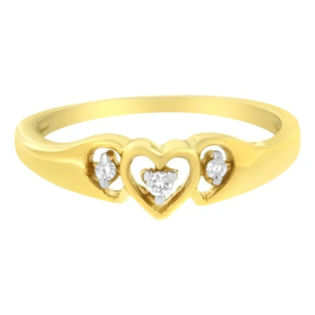 10KT Yellow Gold 1/20 cttw Diamond Triple Heart Diamond Ring (K-L, I1-I2) – Size 7