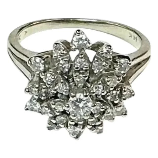14-Karat White-Gold and Diamond Cluster Ring