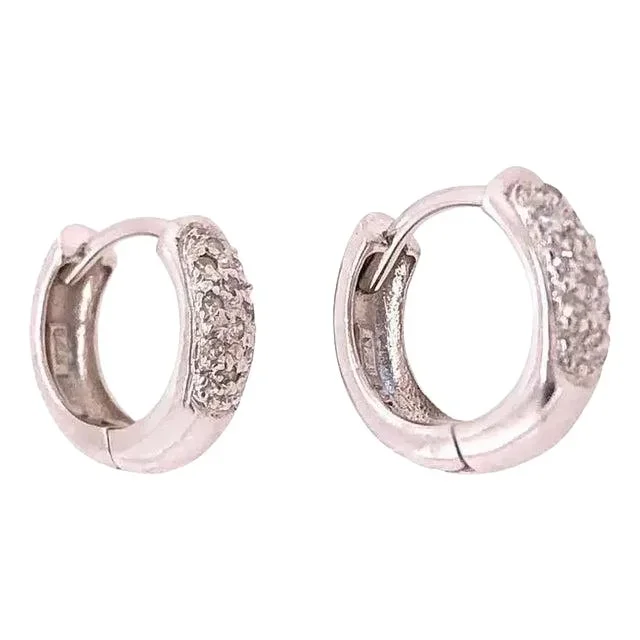 14 Karat White Gold and Diamond Hoop Earrings 0.20 Total Diamond Weight, A Pair