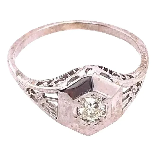 14 Karat White Gold Contemporary Ring With Round Diamond
