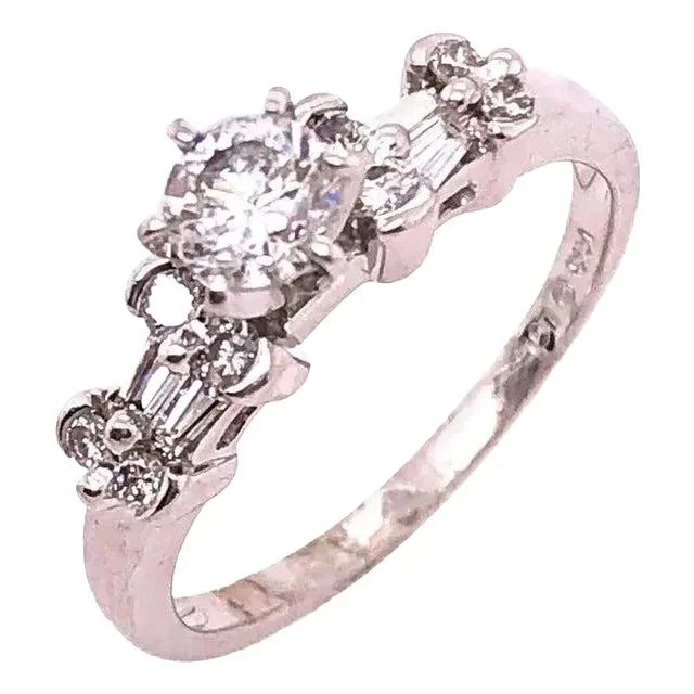 14 Karat White Gold Diamond Engagement Ring 1.30 Total Diamond Weight, Size 7.25