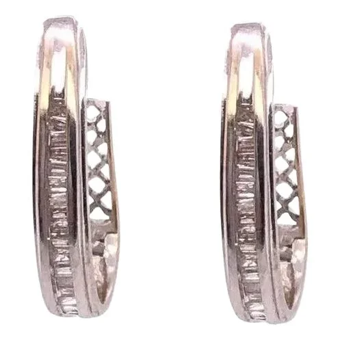 14 Karat White Gold Diamond Half Hoop Latch Back Earrings