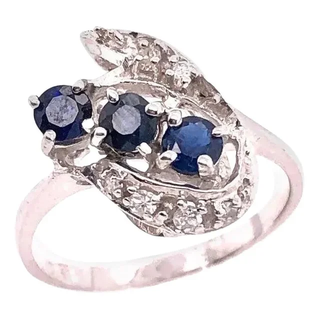 14 Karat White Gold Sapphire and Diamond Contemporary Ring