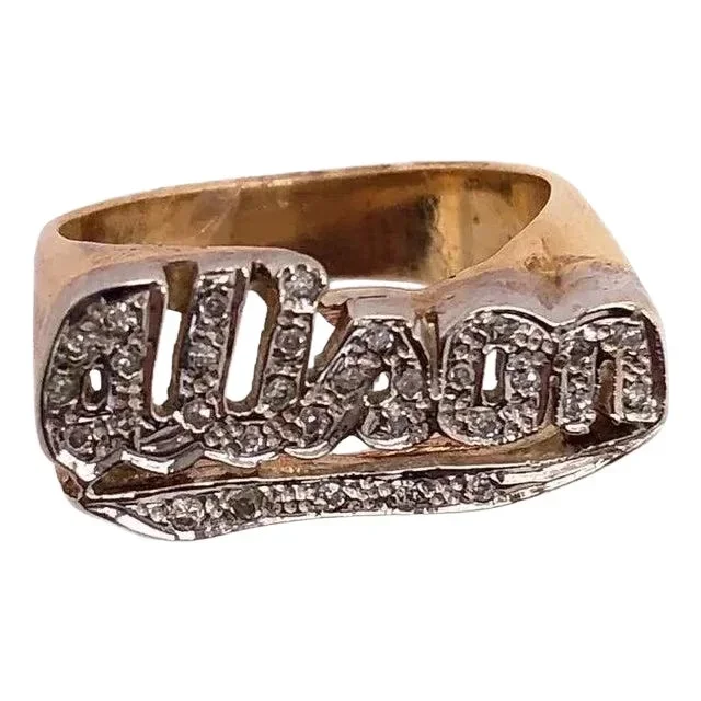 14 Karat Yellow and White Gold Name Alison Signet Ring With Diamonds, Size 7