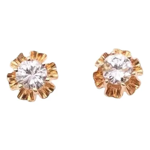 14 Karat Yellow Gold Button Diamond Earrings