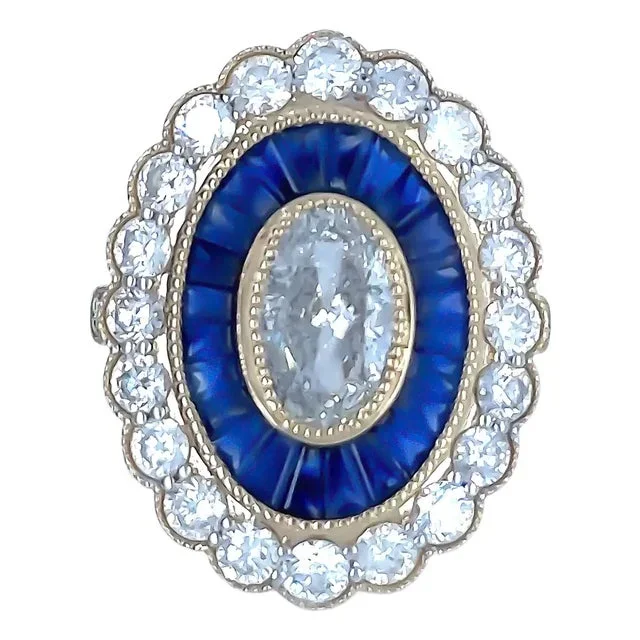 14ct Yellow Gold Sapphire & Diamond “Art-Deco” Ring 3.52ct