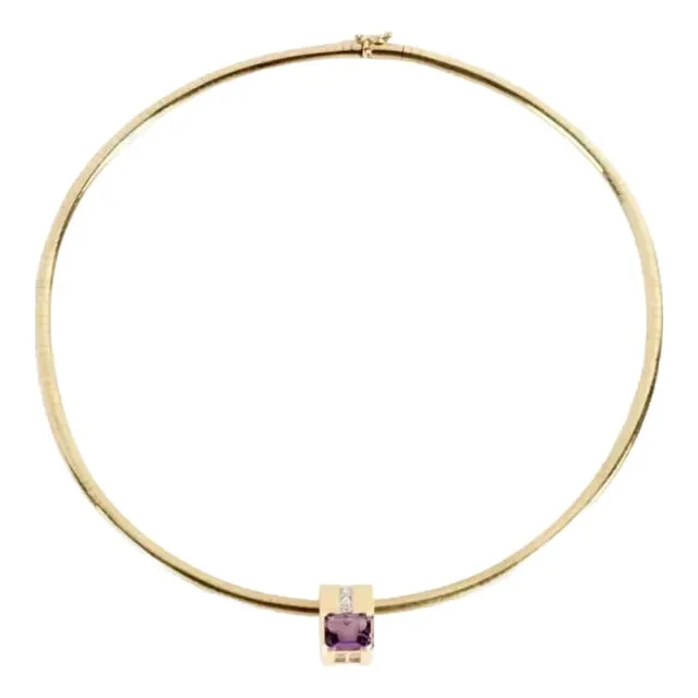 14k Gold, Amethyst, and Diamonds Omega Necklace 21 Grams