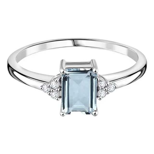 14k Gold Aquamarine Diamond Ring Size 5