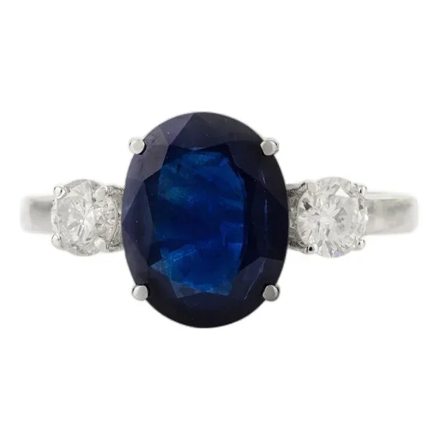 14k Gold Diamond and Sapphire 3-Stone Engagement Ring Size 7