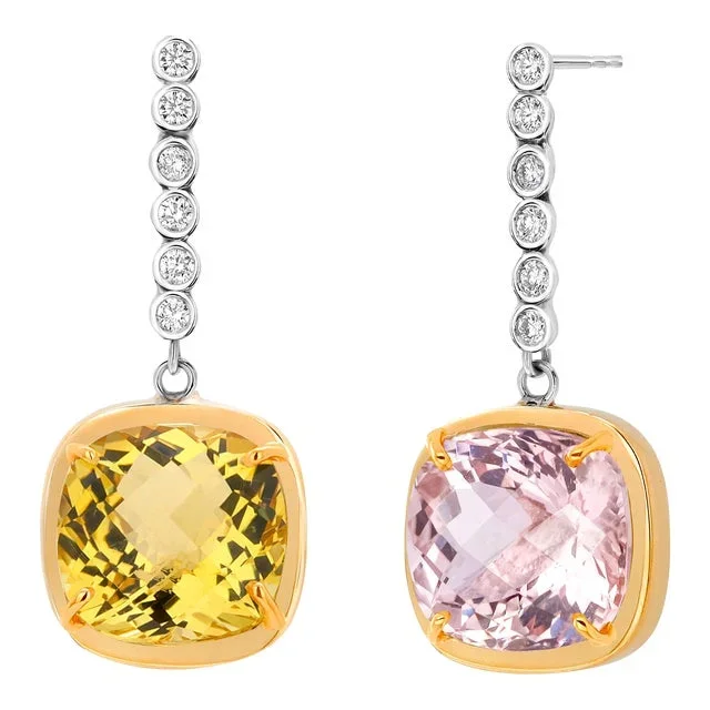 14k Gold Fusion of Color Earrings Morganite Yellow Beryl Diamond – 2 Pieces