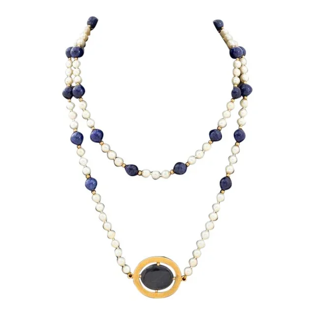 14k Gold, Pearl, Sodalite & Labradorite Necklace