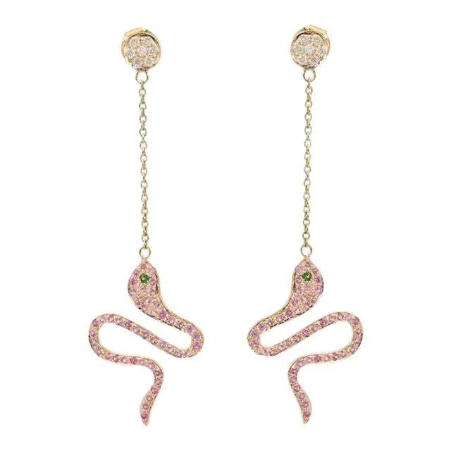 14k Gold Sapphire Snake Dangle Earrings – 2 Pieces