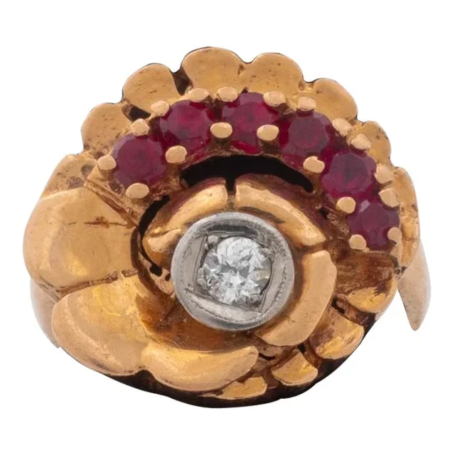 14k Rose & White Gold Ruby Diamond Ring