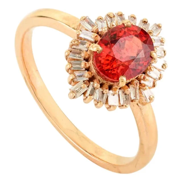 14k Rose Gold Orange Sapphire Oval Halo Diamond Ring Size 7