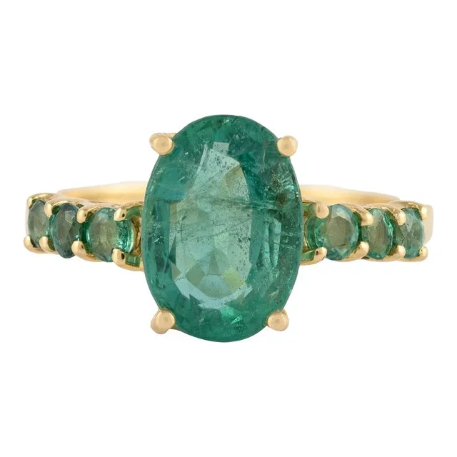 14k Solid Gold Emerald Gemstone Solitaire Ring Size 7