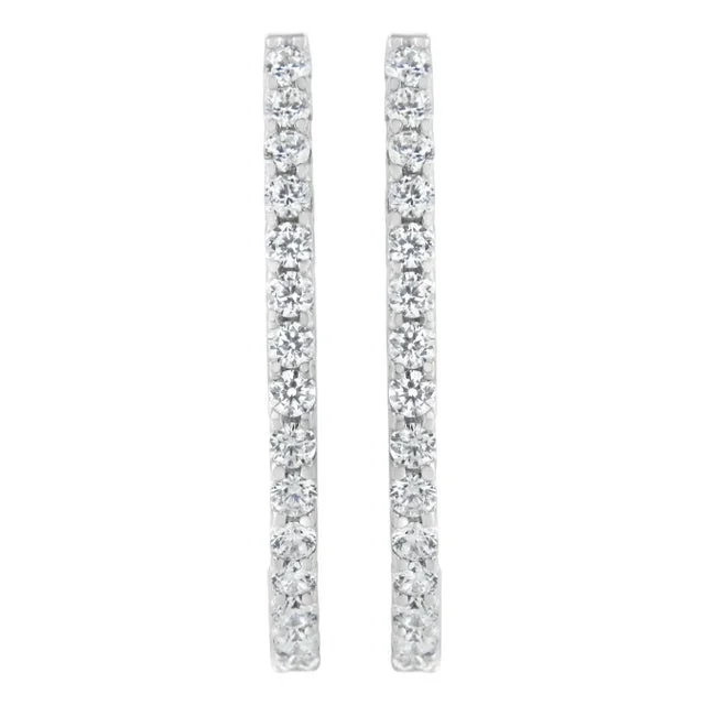 14K White Gold 2.0 Cttw Round Brilliant Cut Diamond Oblong Hinged Leverback Hoop Earrings (I-J Color, I1-I2 Clarity)