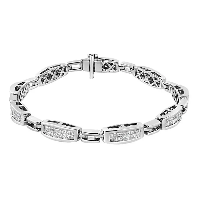 14K White Gold 2.00 Cttw Invisble-Set Princess Diamond Link Bracelet – 7.25″