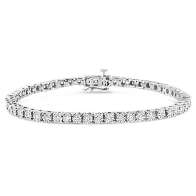 14K White Gold 3.0 Cttw Lab Grown Diamond Illusion-Set Miracle Plate Tennis Bracelet (F-G Color, VS1-VS2 Clarity) – Size 7.25″