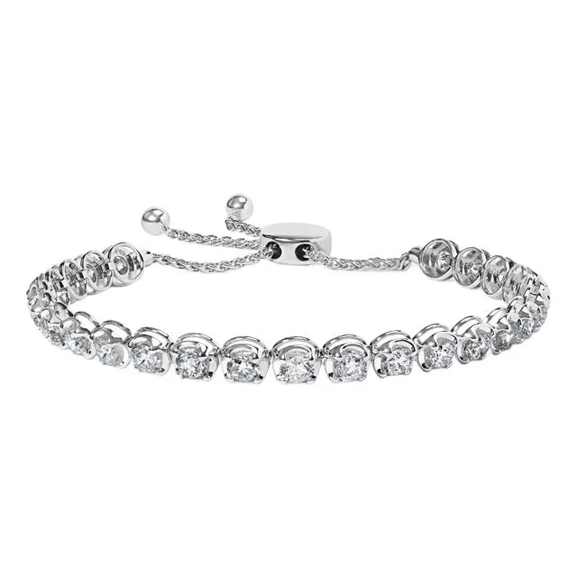 14K White Gold 6.00 Cttw Diamond Adjustable Bolo Tennis Bracelet