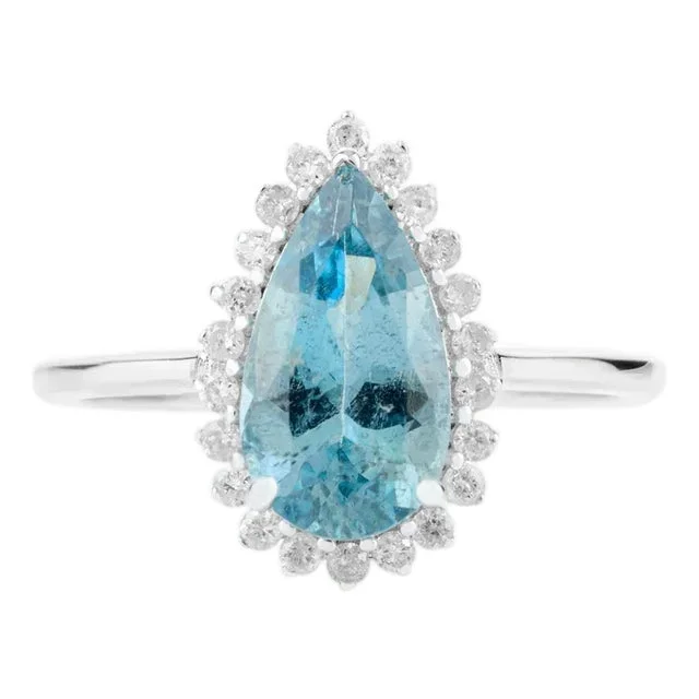 14k White Gold Aquamarine & Diamond Engagement Ring Size 5