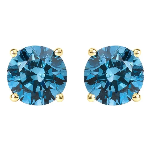 14K Yellow Gold 1.0 Cttw Round Brilliant Cut Lab Grown Blue Diamond 4-Prong Classic Solitaire Stud Earrings