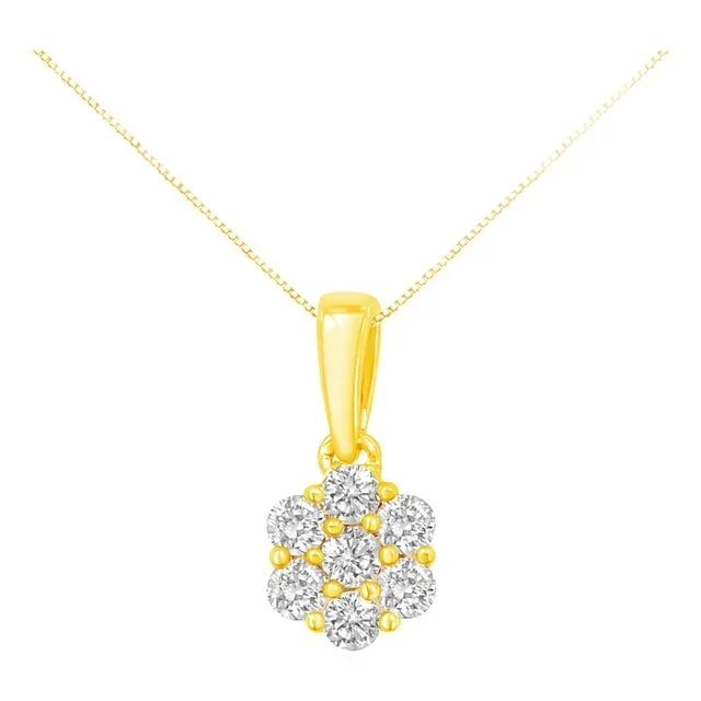 14K Yellow Gold 1/2 Cttw Prong Set, Round-Cut 7 Stone Diamond Flower 18″ Pendant Necklace