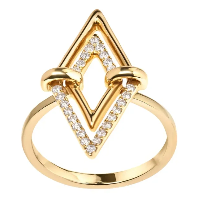 14K Yellow Gold 1/5 Cttw Diamond Double Triangle Ring – Size 7