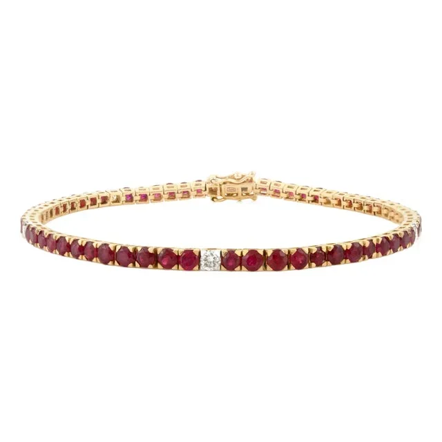 14k Yellow Gold Classic Round Ruby Diamond Bracelet for Mom