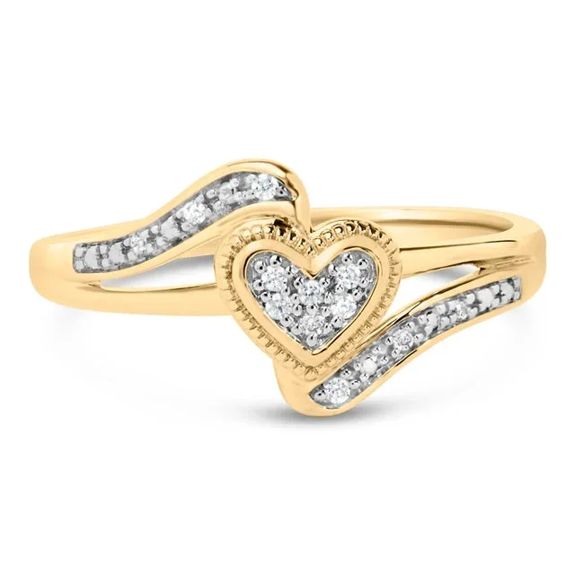 14K Yellow Gold Plated .925 Sterling Silver Diamond Accent Filigree Heart Promise Ring (I-J Color, I3 Clarity)- Size 10