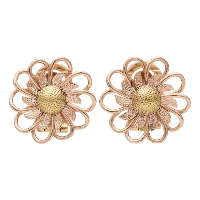 14KRY Dimensional Flower Button Earrings, 2 pieces