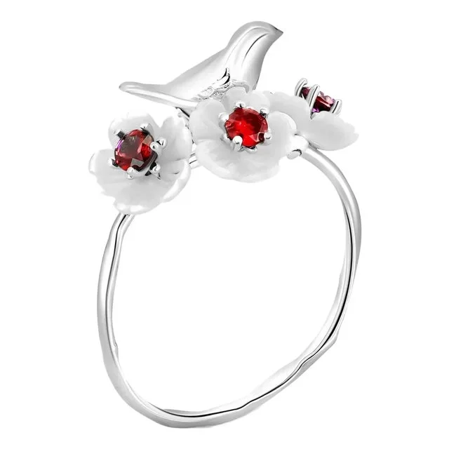 14kt Solid Gold Ring With Round Garnets, Size 5