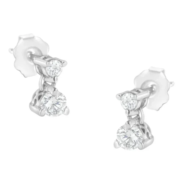 14KT White Gold 1/2 cttw Double Diamond Dangle Stud Earrings
