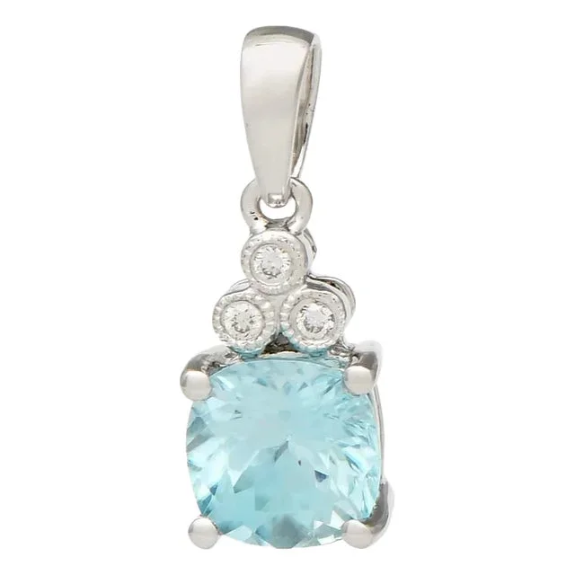14KW Blue Zircon (1.85) And Diamond Pendant