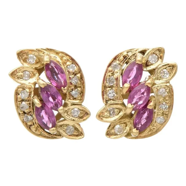 14KY Ruby(0.36) & Diamond(0.10) Stud Earrings, 2 pieces
