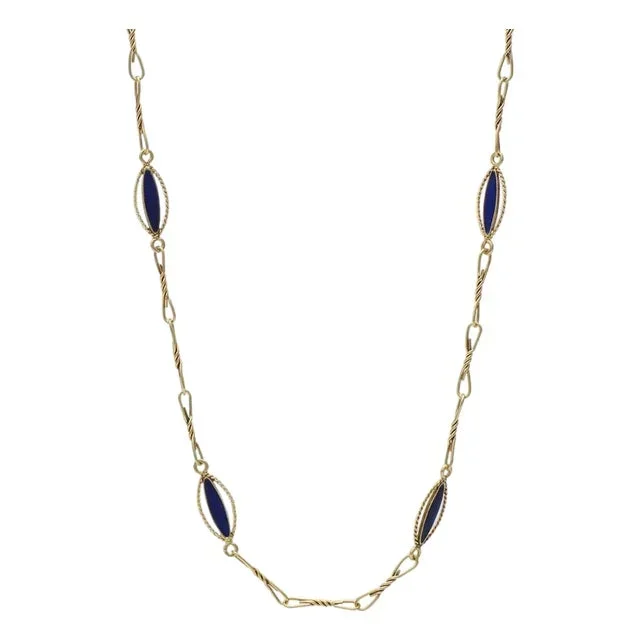 14KY Victorian Blue Enamel Station Necklace