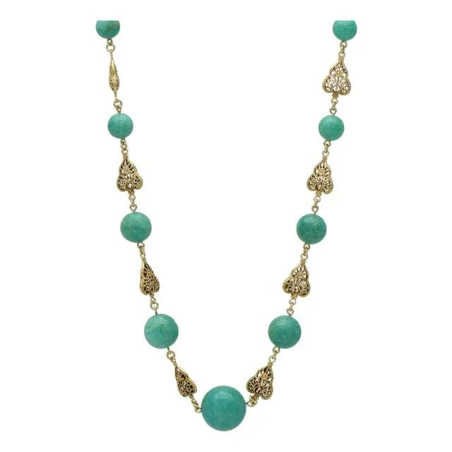 14KY Vintage Amazonite Filigree Necklace